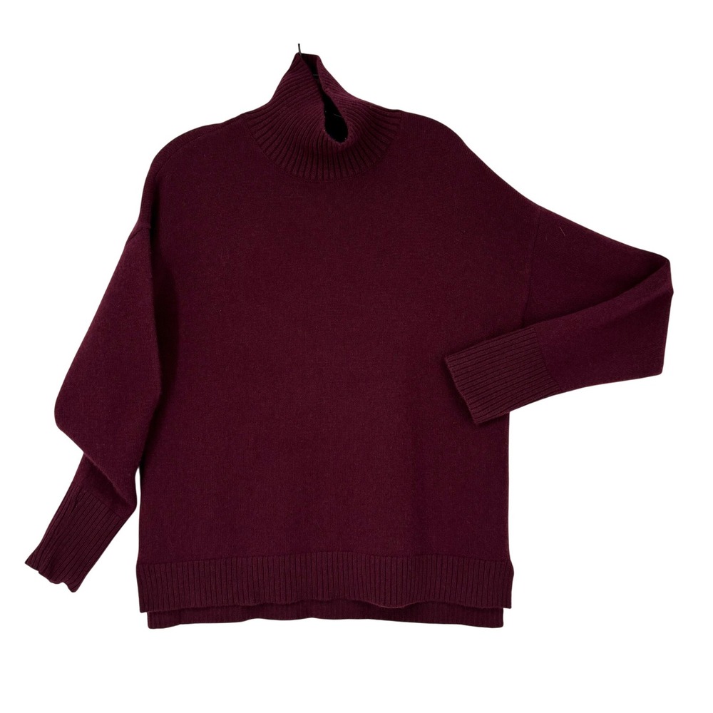 J.McLaughlin Cashmere Sweater Women L Burgundy Turtleneck Excellent Pullover